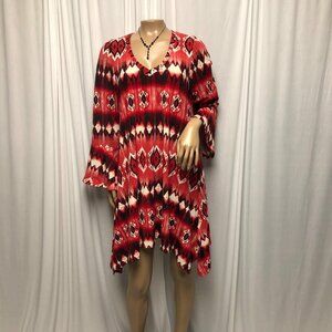 Emma Rose Dress Womens Size XL Red Black White Bell Sleeve Boho Hippie Party